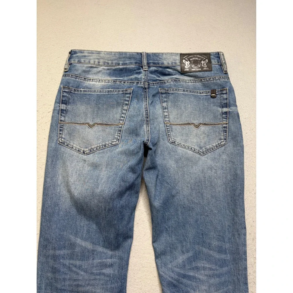 Buffalo David Bitton Jeans Mens 32x32 Blue Distressed Patched Straight Leg Denim